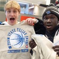 two boys are excited with the their new sweatshirt